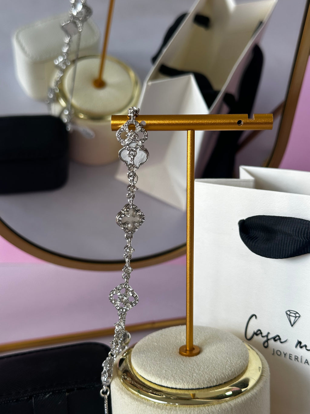 PULSO TIPO VAN CLEEF CON PIEDRA PRECIOSAS AJUSTABLE ACERO 316