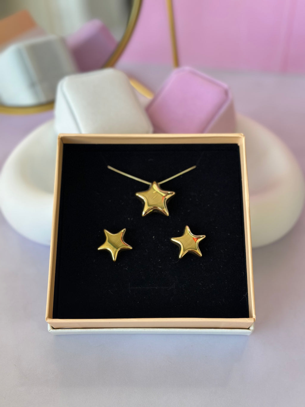 JUEGO DE ARETES Y COLLAR DE ESTRELLA ACERO 316