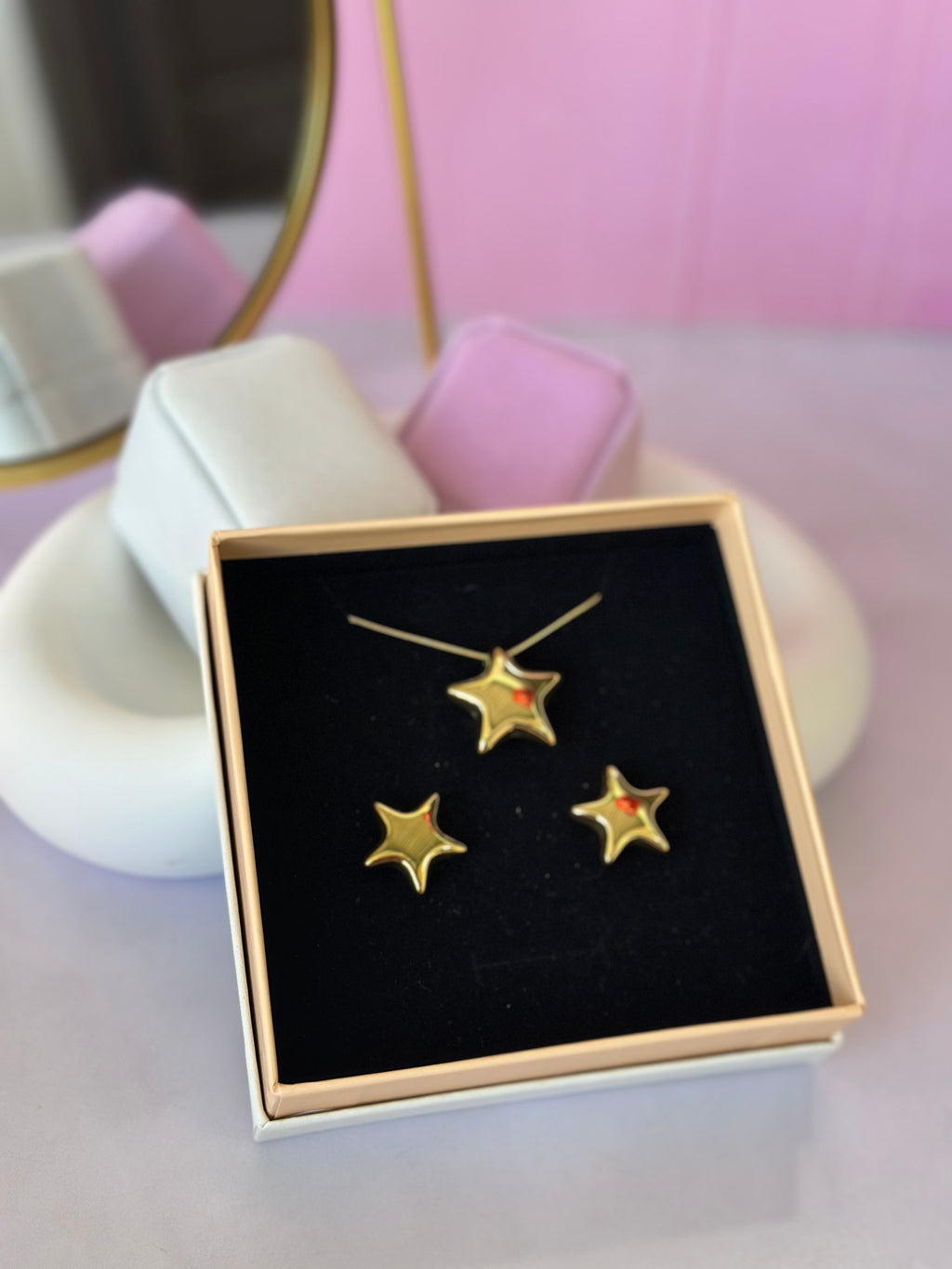 JUEGO DE ARETES Y COLLAR DE ESTRELLA ACERO 316