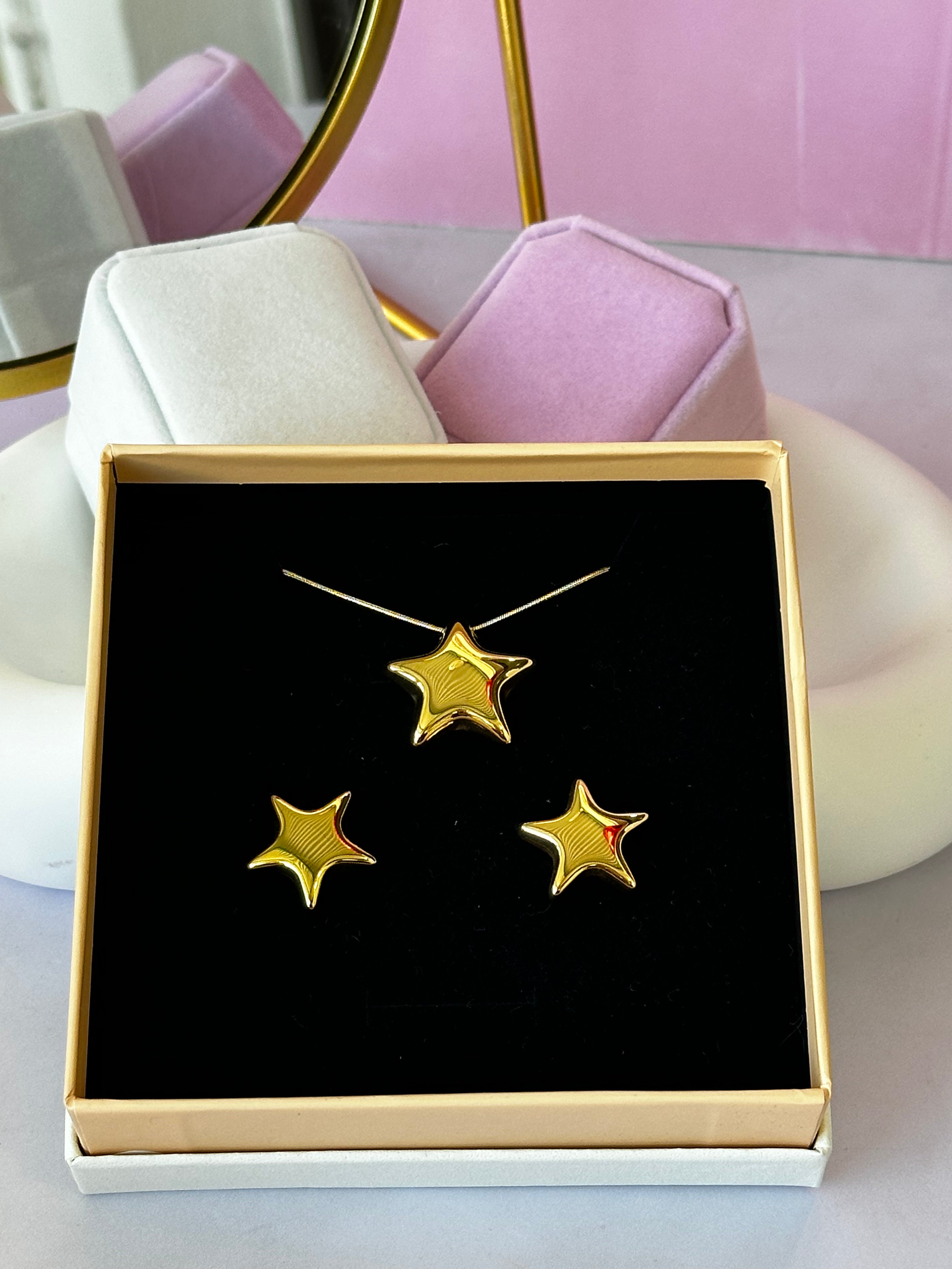 JUEGO DE ARETES Y COLLAR DE ESTRELLA ACERO 316