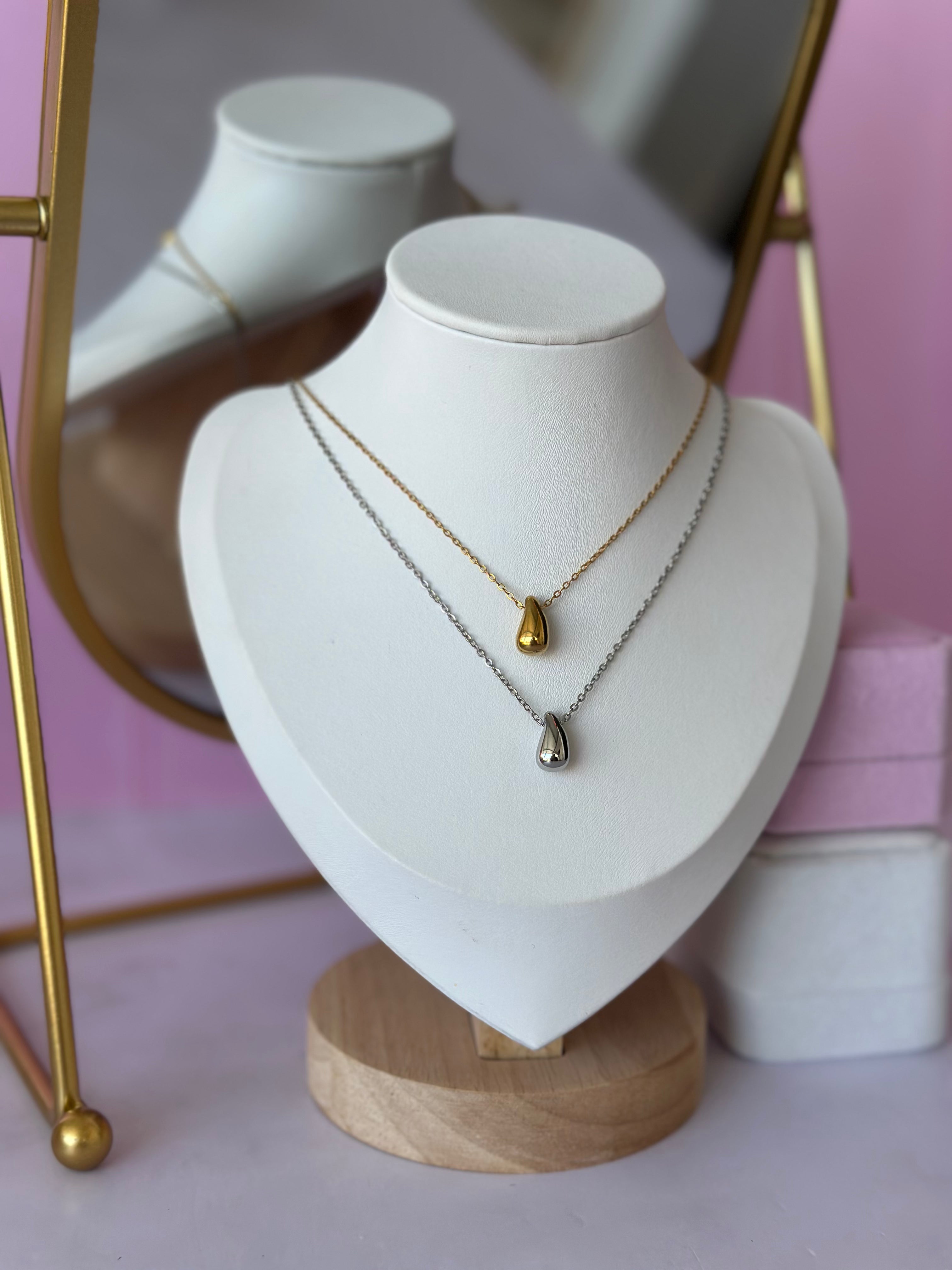 COLLARES CON DIGE DE GOTA ACERO 316