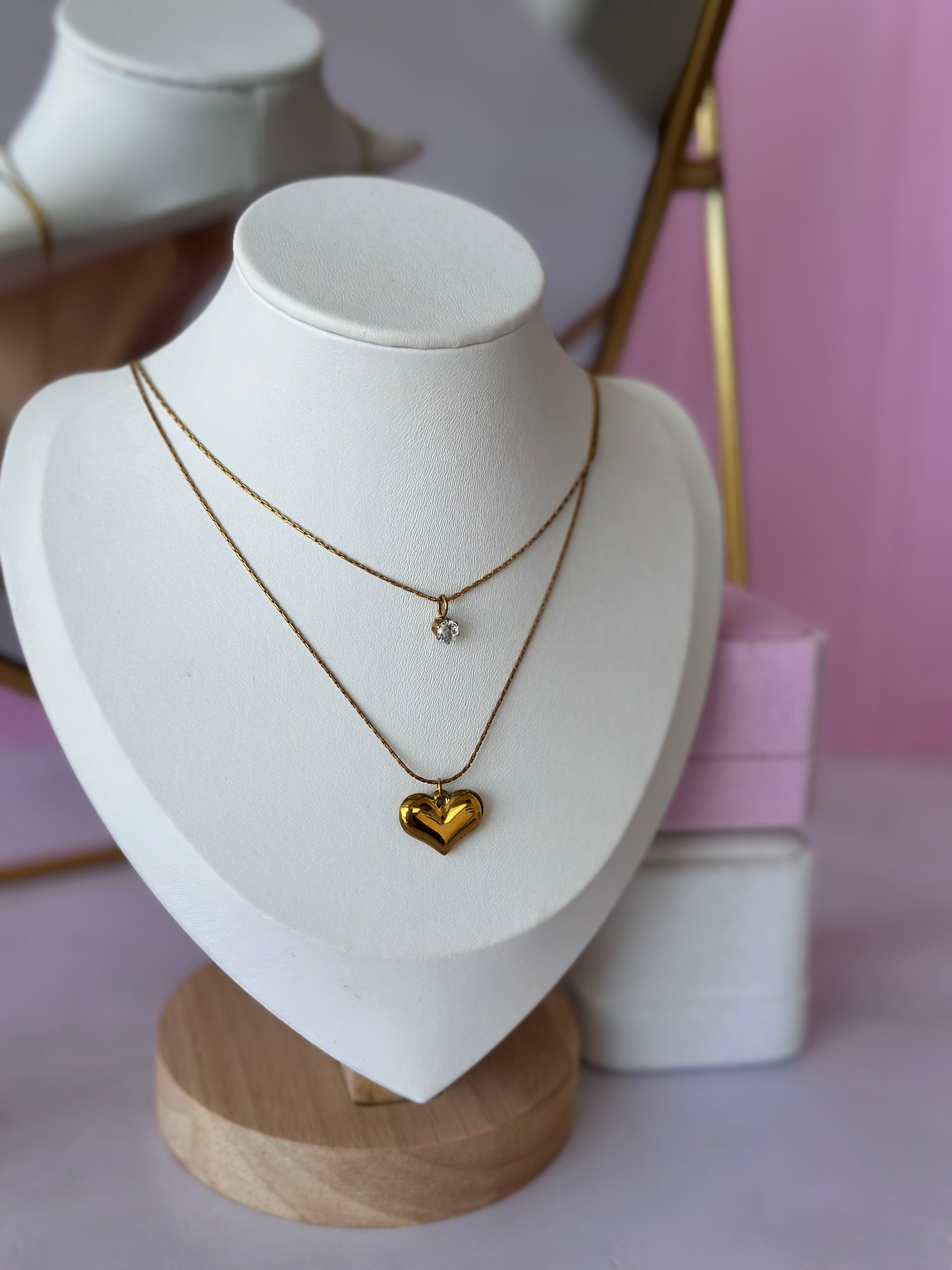 COLLAR CON DIGE DE CORAZÓN Y PIEDRA HERMOSA ACERO 316