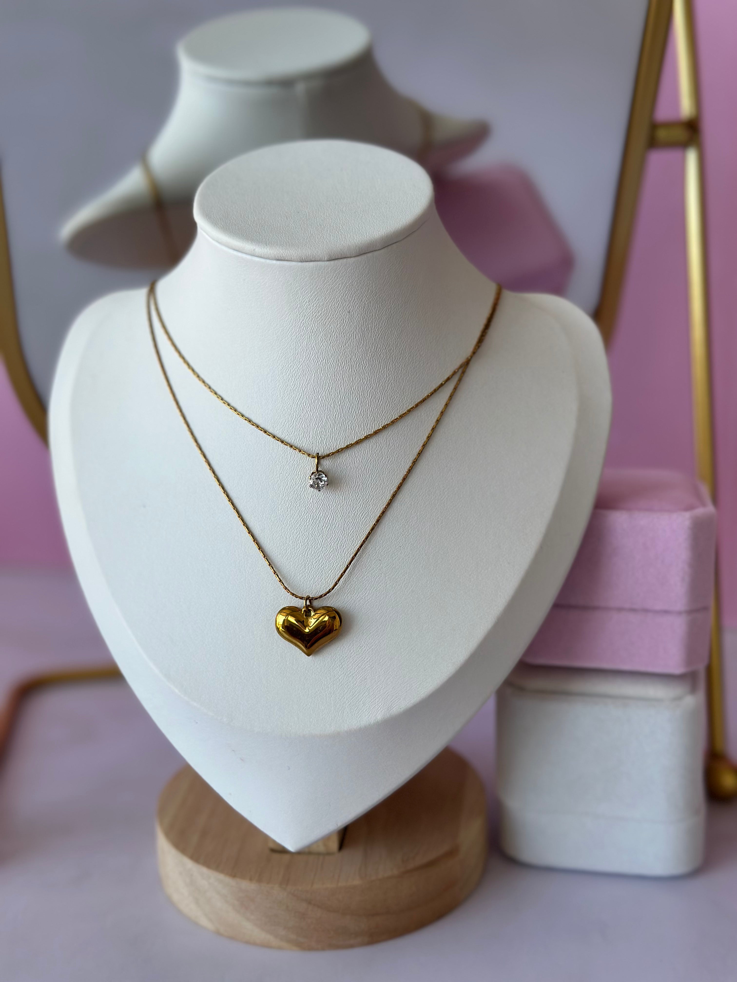 COLLAR CON DIGE DE CORAZÓN Y PIEDRA HERMOSA ACERO 316