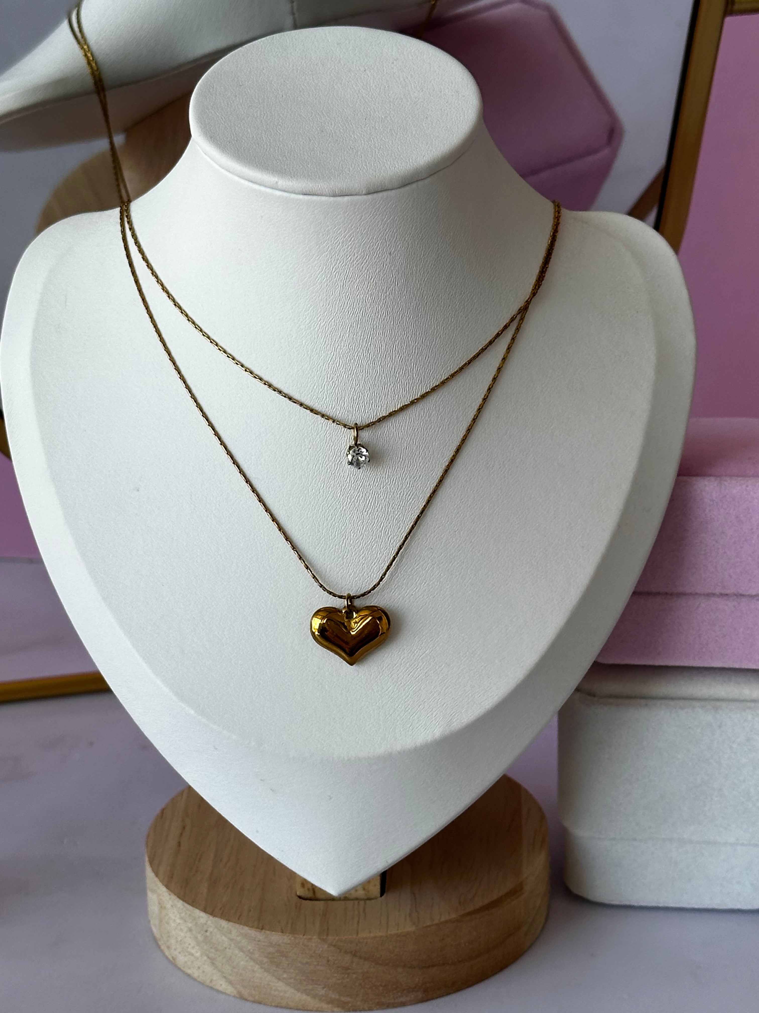 COLLAR CON DIGE DE CORAZÓN Y PIEDRA HERMOSA ACERO 316