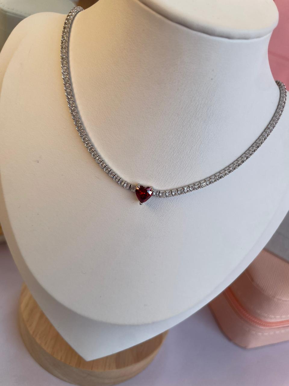 GARGANTILLA CORAZON DE PLATA LEY 925 CON PIEDRAS