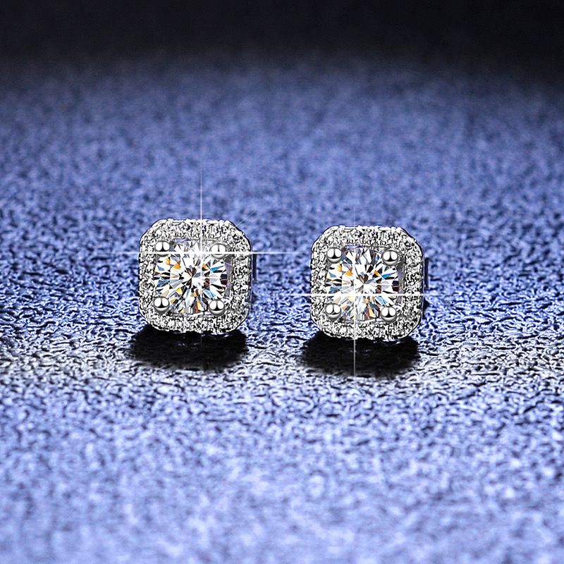 ARETES DE PLATA LEY 925 MOISSANITA CUADRADO